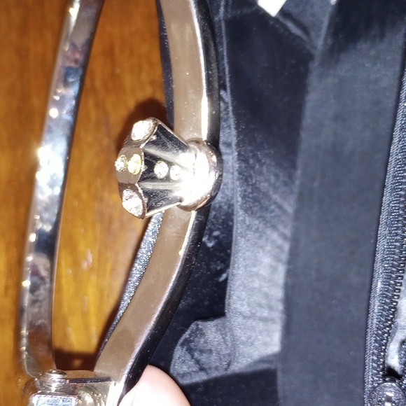 Black Poi De Soie Black Satin with Silver Trim Structured Evening Bag - Picture 10 of 12